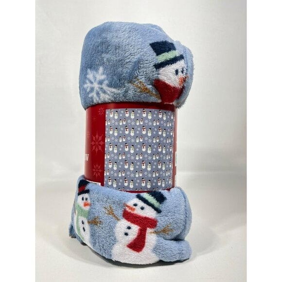 Holiday Time Snowman Velvet Plush Throw Blanket 50" x 60" - Picture 4 of 10